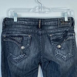 ROBIN'S JEAN Women's Size 29 Gray Winged Back Long Flap Studded Skinny Long Flap